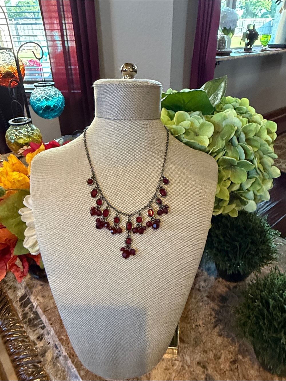 Liz & Co. Red Garnet-Style Teardrop Necklace - Women Jewelry